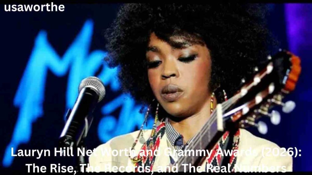 Lauryn Hill performing live on stage during her music career, highlighting her net worth, Grammy Awards, and lasting legacy in 2026.