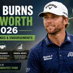 Sam Burns Net Worth 2026 infographic featuring the golfer's career earnings, endorsement deals, and financial success.