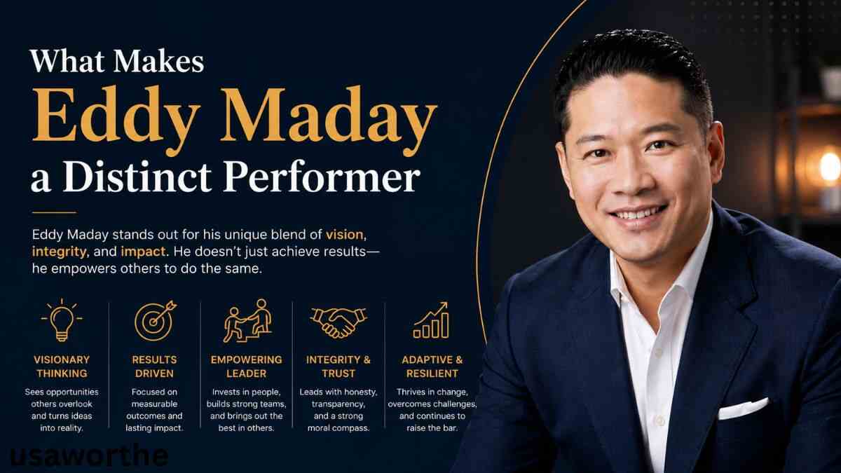 Eddy Maday in a professional portrait highlighting his qualities as a visionary thinker, results-driven entrepreneur, empowering leader, and trusted mentor.