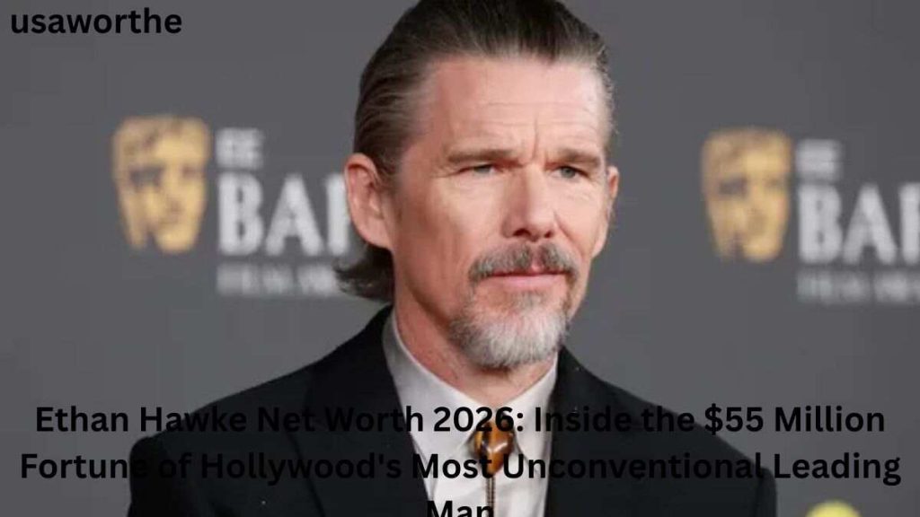 Ethan Hawke Net Worth 2026 featuring the acclaimed actor attending a red carpet event in a black suit