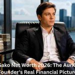 Ivaldi Sako Net Worth 2026 – Ivaldi Sako, founder of AuriGrowth, seated in a modern office with stacks of cash and a city skyline in the background.