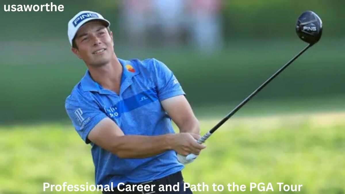 Viktor Hovland playing a shot during a professional golf tournament on his path to PGA Tour success